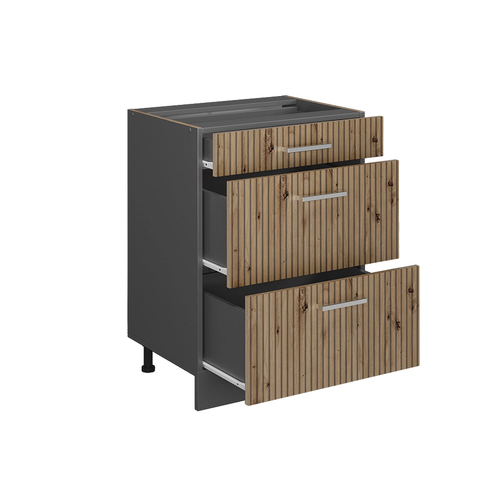 Vicco Mobiletto base per cucina Rovere artigianale 60 cm con cassetti, senza piano di lavoro