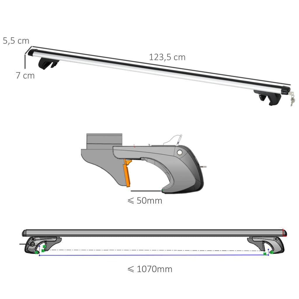 Portabagagli Universale per Auto ¨C Minimal ¨C Alluminio Argento 123,5 cm 75 kg