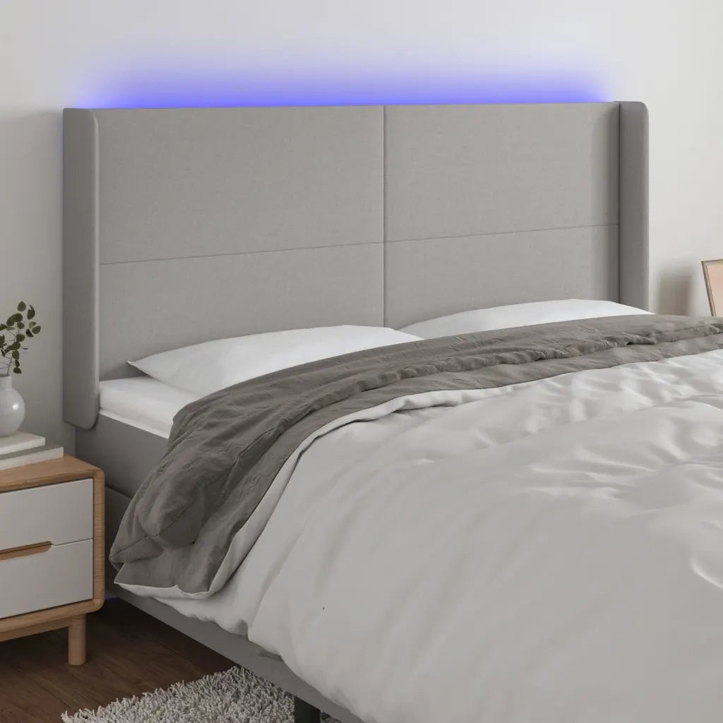 Testiera a LED-Testata con LED Grigio Chiaro 163x16x118/128 cm in Tessuto 314810