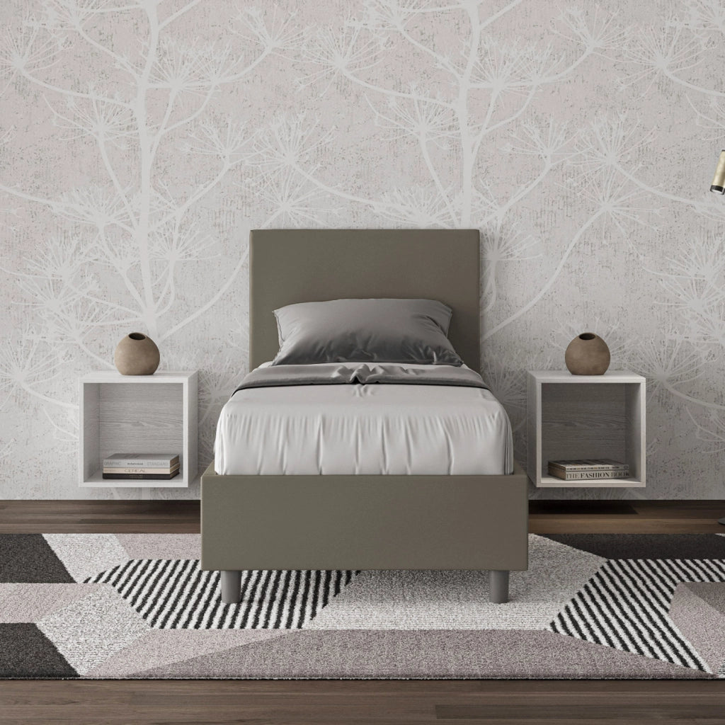 BS COM Letto singolo contenitore imbottito 80x210 similpelle cappuccino
