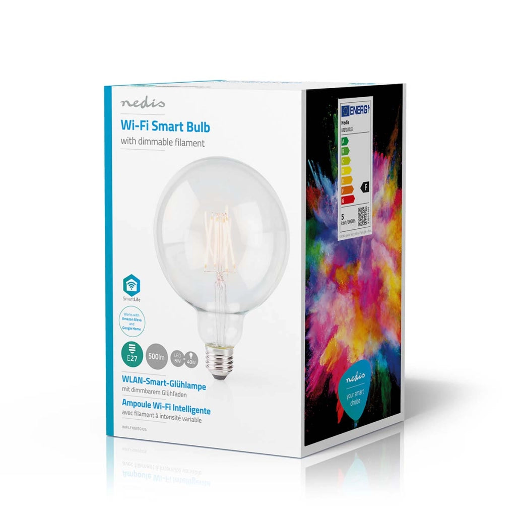 5W 500lm E27 Globe Shaped LED Wi-Fi Connected Filament Bulb Trasparente Nedis