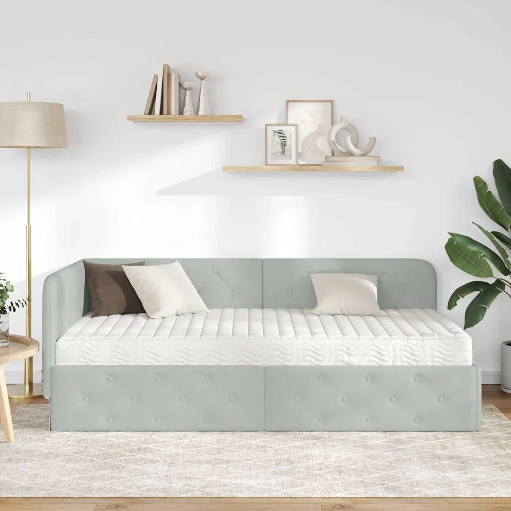 Cornice del letto ad angolo Grigio chiaro 100 x 200 cm Velluto