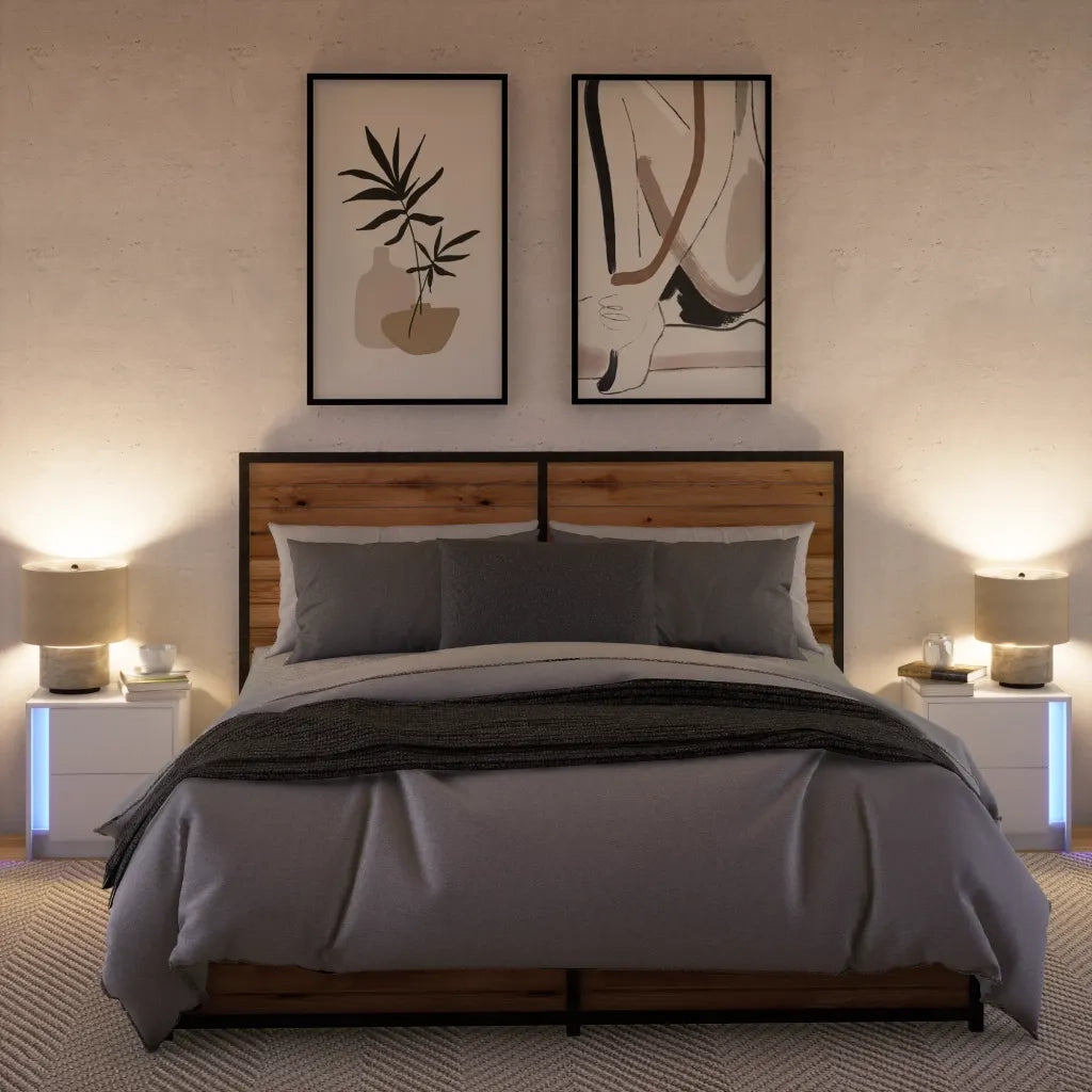 Comodini con Luci LED 2pz Bianchi in Legno Multistrato 852048