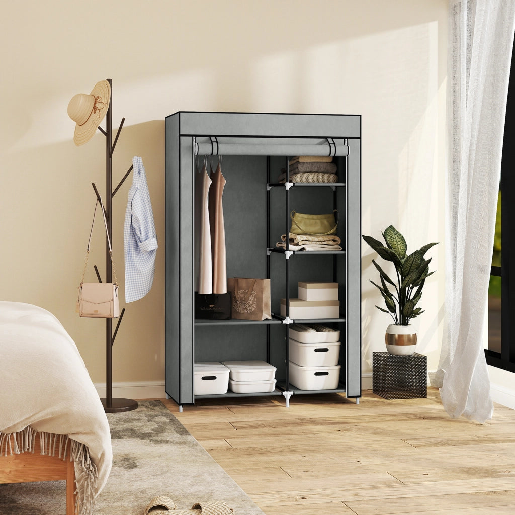 Armadio Portatile Pieghevole con Ripiani e Appendiabiti ¨C Minimal ¨C 103x43x162,5 Grigio