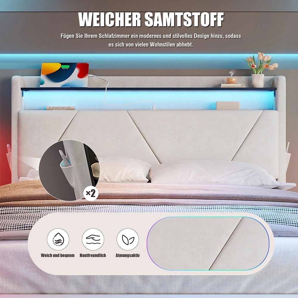 Letto 160x200cm imbottito - Xylo - LED USB ripostiglio idraulico