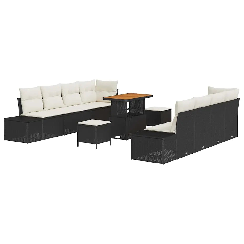 Set Divano da Giardino con cuscino 11 pcs Nero polyrattan