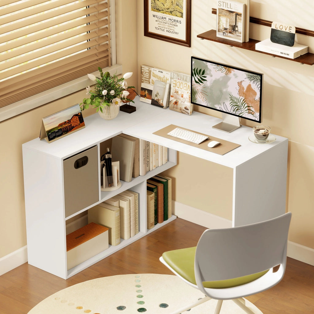 Scrivania Angolare Moderna con Scaffale e Cassetto ¨C Zephmum ¨C Bianco 110x100x75 cm