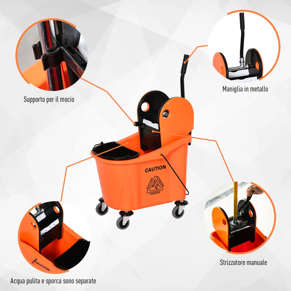Carrello Lavapavimenti con Secchi e Strizzatore ¨C Minimal ¨C Arancione e Nero, 36L