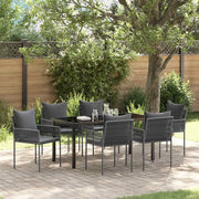 Set da Pranzo per Giardino 7 pcs Nero e Grigio Rattan in PE