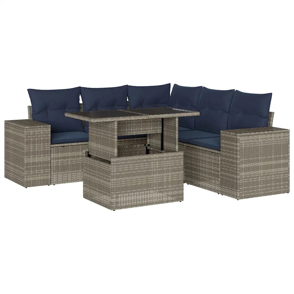 Set Divani da Giardino 6 pz con Cuscini Grigio in Polyrattan 3269161