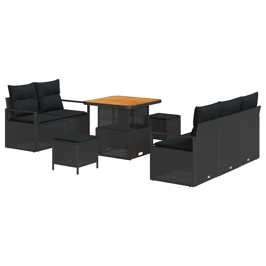 Set Divano da Giardino con cuscino 8 pcs Nero polyrattan 3362464