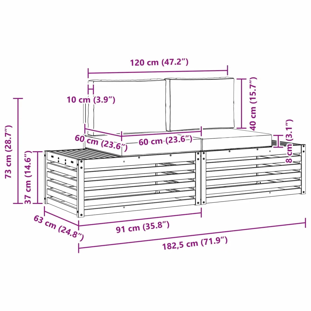 Divano da Giardino-Set divani 3 Pezzo 182,5 x 63 x 73 cm