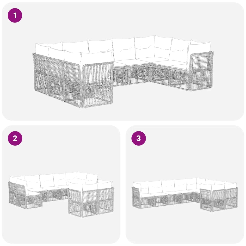 Set Divano da Giardino 9 pz Nero polyrattan 3434338