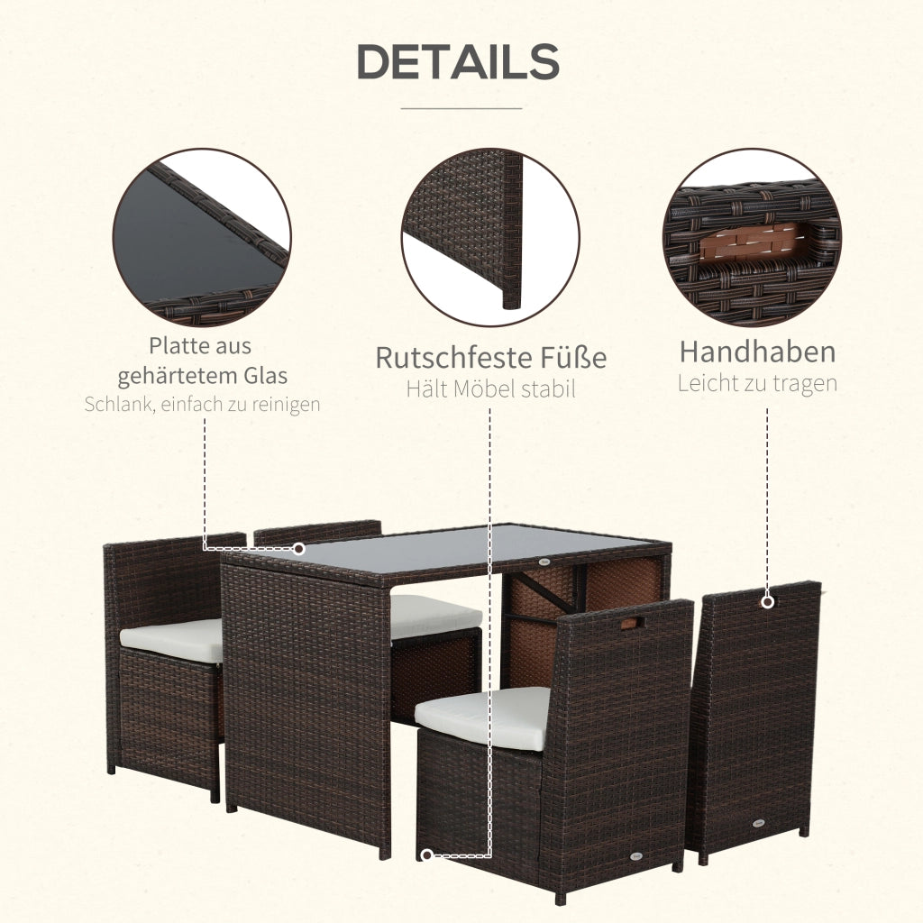 Set Giardino Polyrattan 5 Pezzi ¨C Minimal ¨C Marrone+Khaki 4 Posti