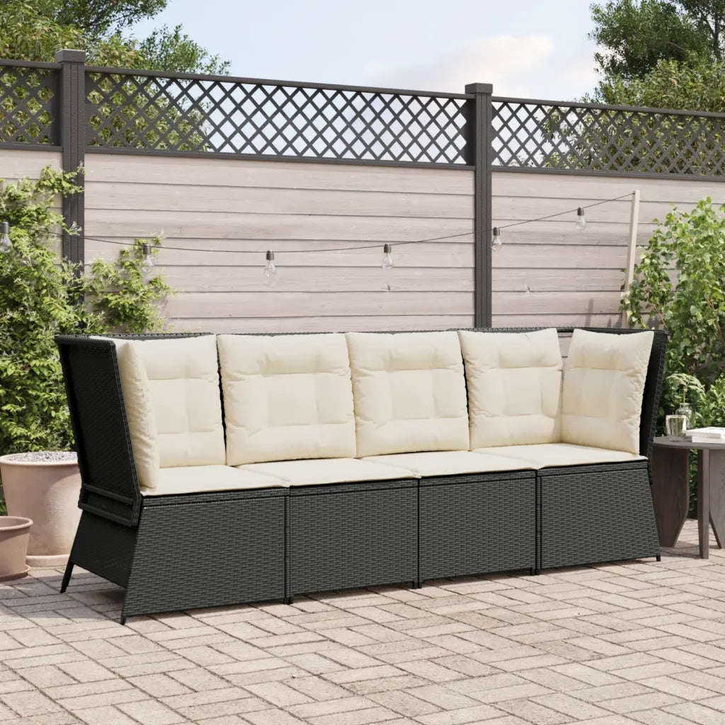 Divano Angolare da Giardino con Cuscini Nero in Polyrattan 368982