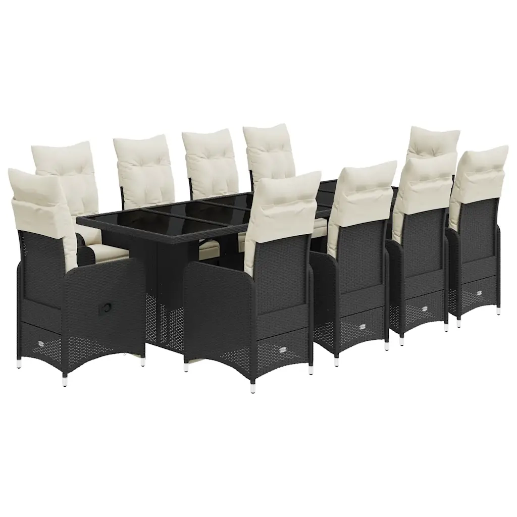 Set da Bistrò da Giardino 11 pz con Cuscini Nero in Polyrattan 3277292