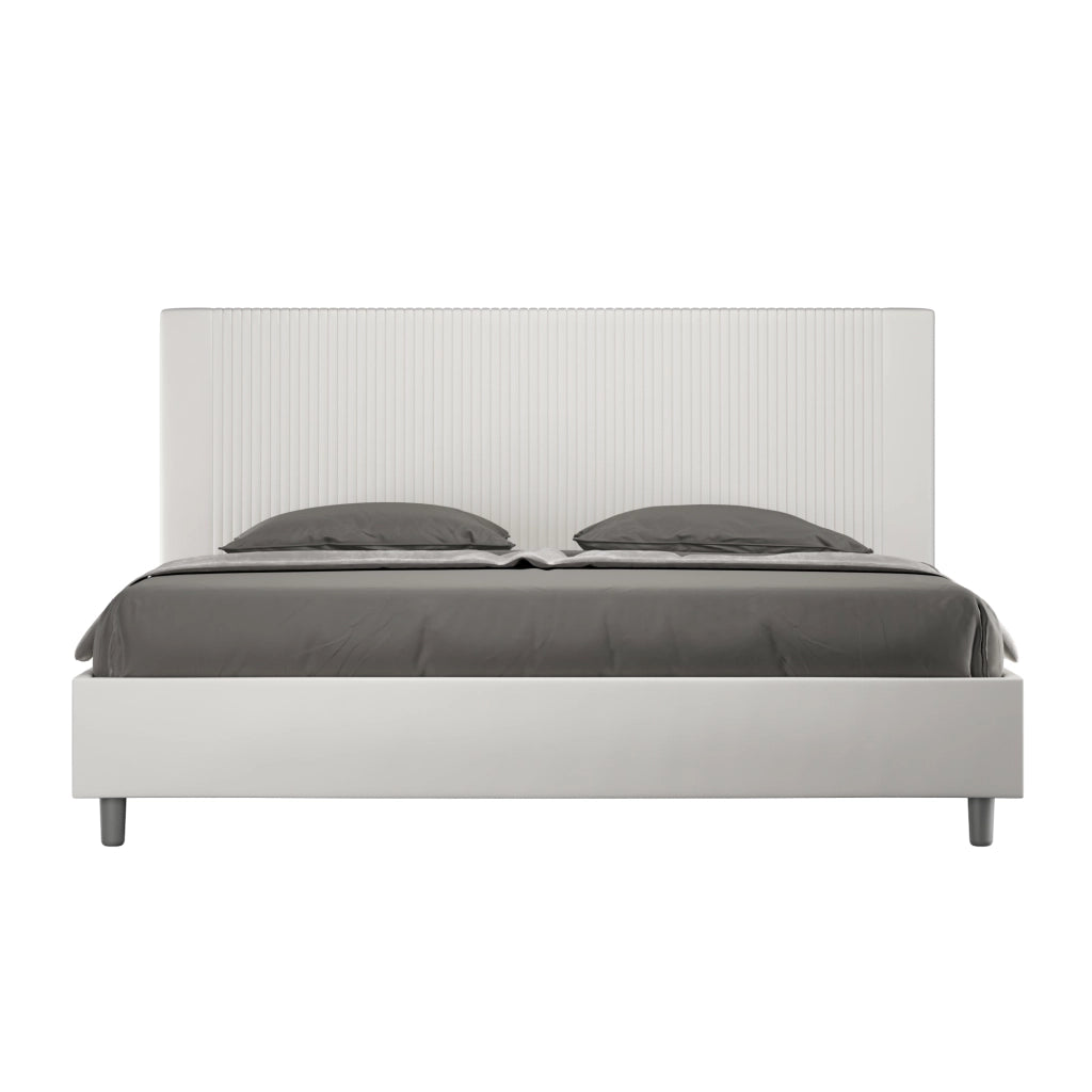 BS COM Letto matrimoniale king size contenitore imbottito 190x200 similpelle bianco