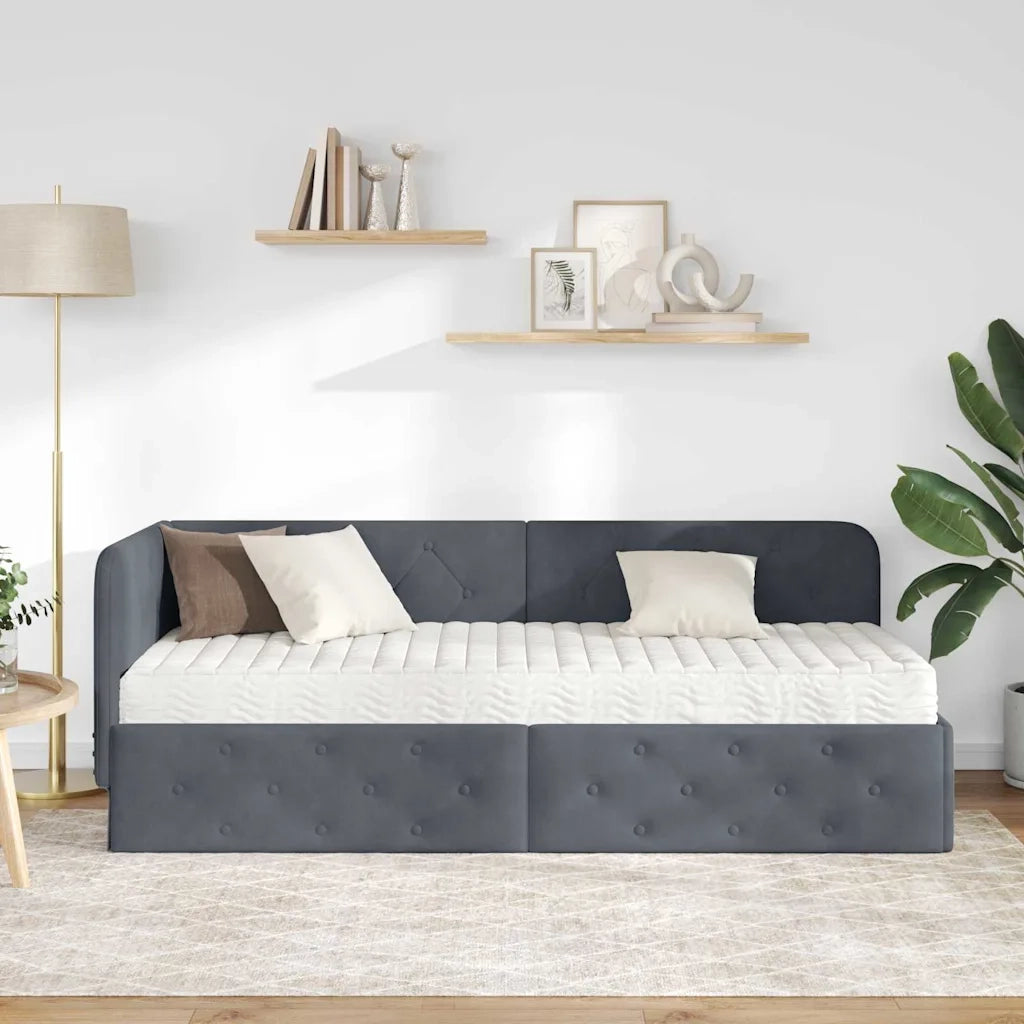 Cornice del letto ad angolo Grigio scuro 80 x 200 cm Velluto