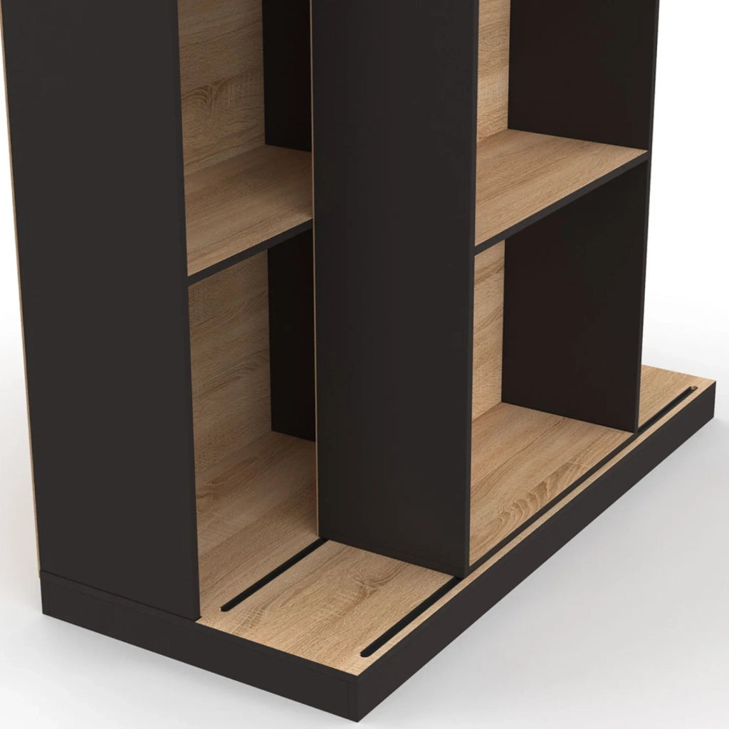 IDMarket - ALPHONSE Libreria scorrevole in legno e nero a 5 livelli e 15 nicchie