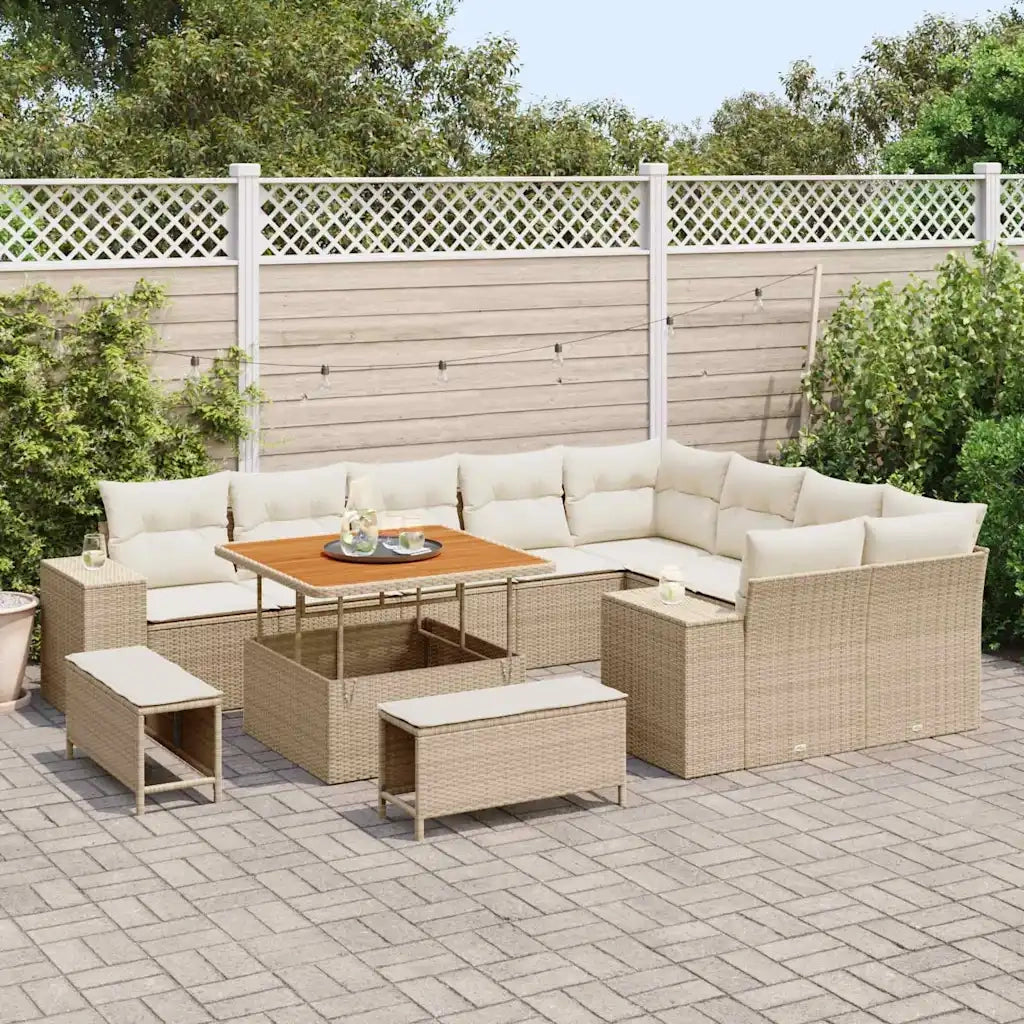 Set Divano da Giardino con cuscino 12 pcs Beige polyrattan
