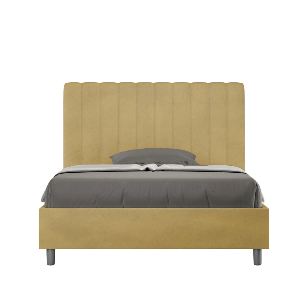 BS COM Letto una piazza e mezza contenitore imbottito 120x210 microfibra ocra