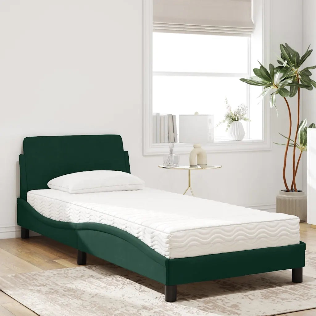 Letto con Materasso Dover Verde Scuro 90x190 cm in Velluto