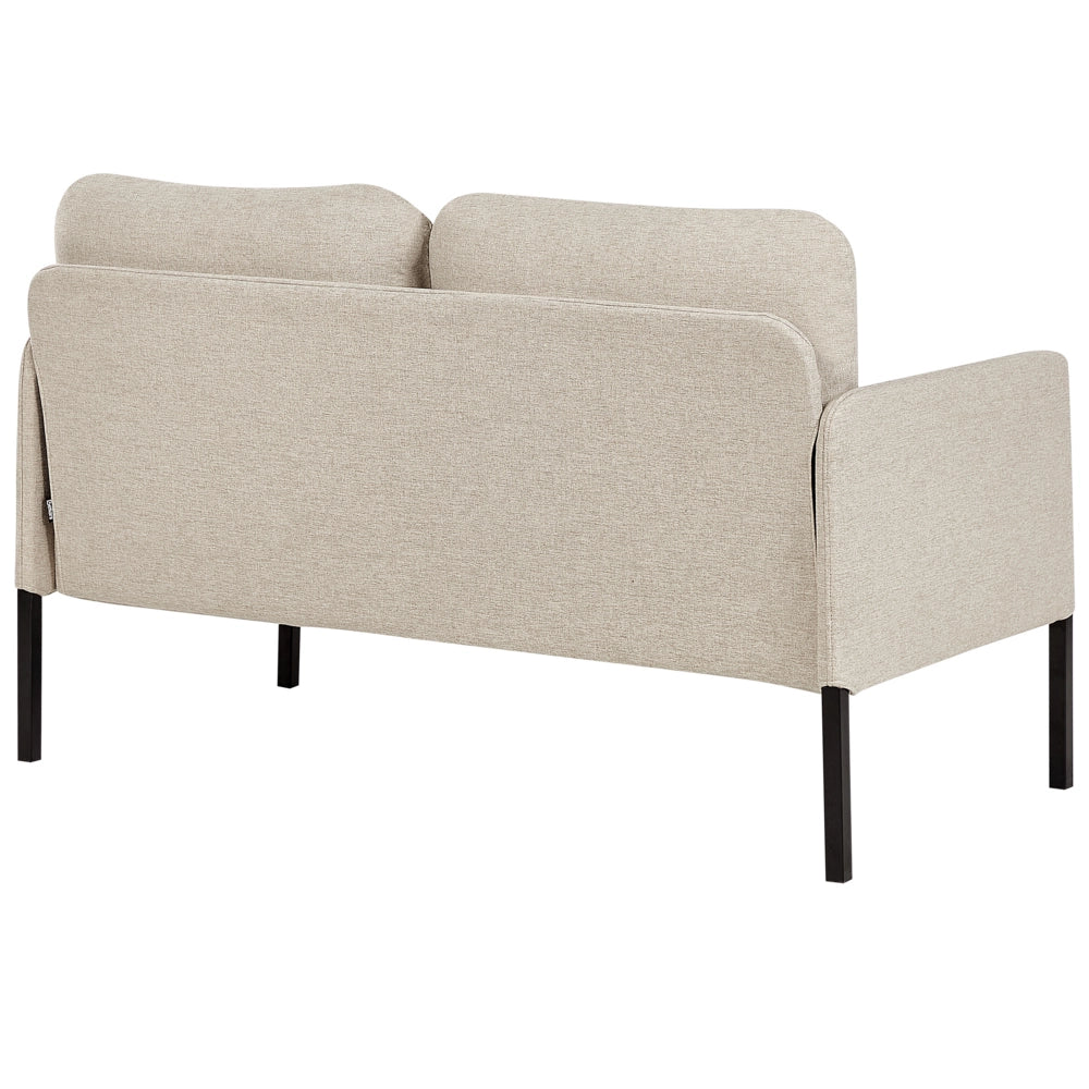 Divano 2 posti  tessuto beige con cuscini schienale cuscini imbottiti gambe in metallo stile retrò