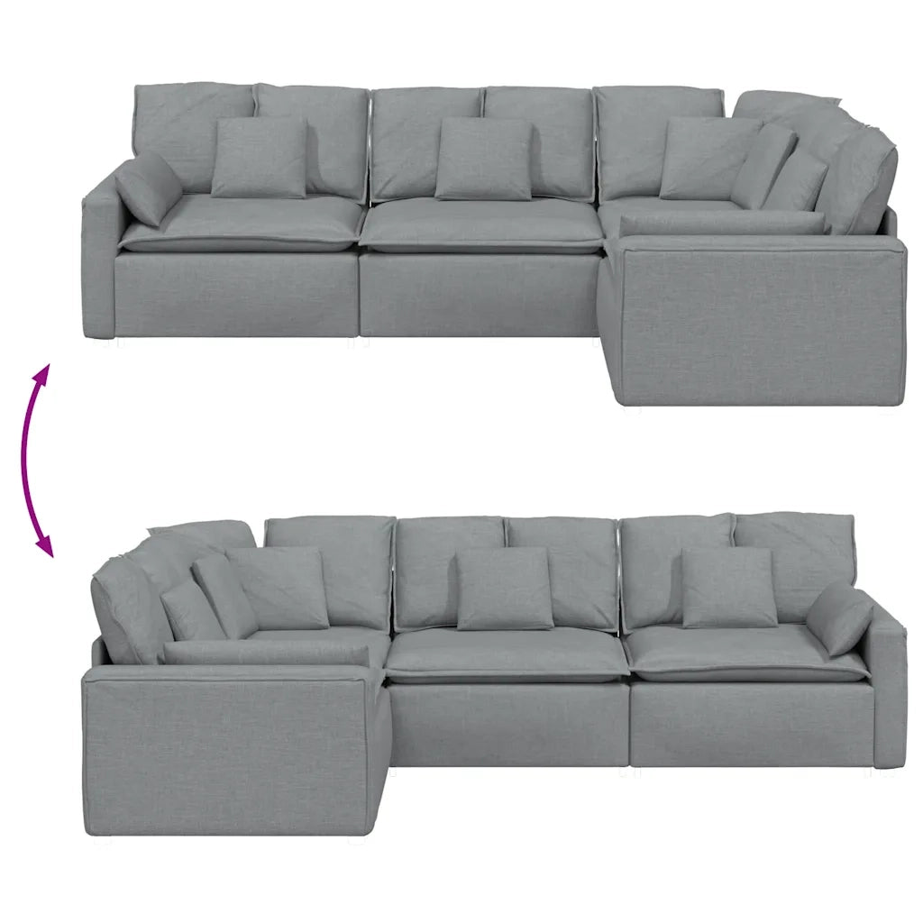 Divano Modulare con Cuscini in Tessuto Grigio Chiaro 3321147