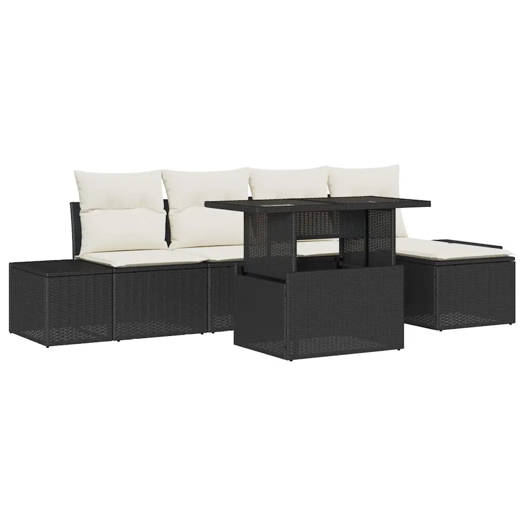 Set Divano da Giardino 6 pcs Nero e Crema polyrattan 3349163