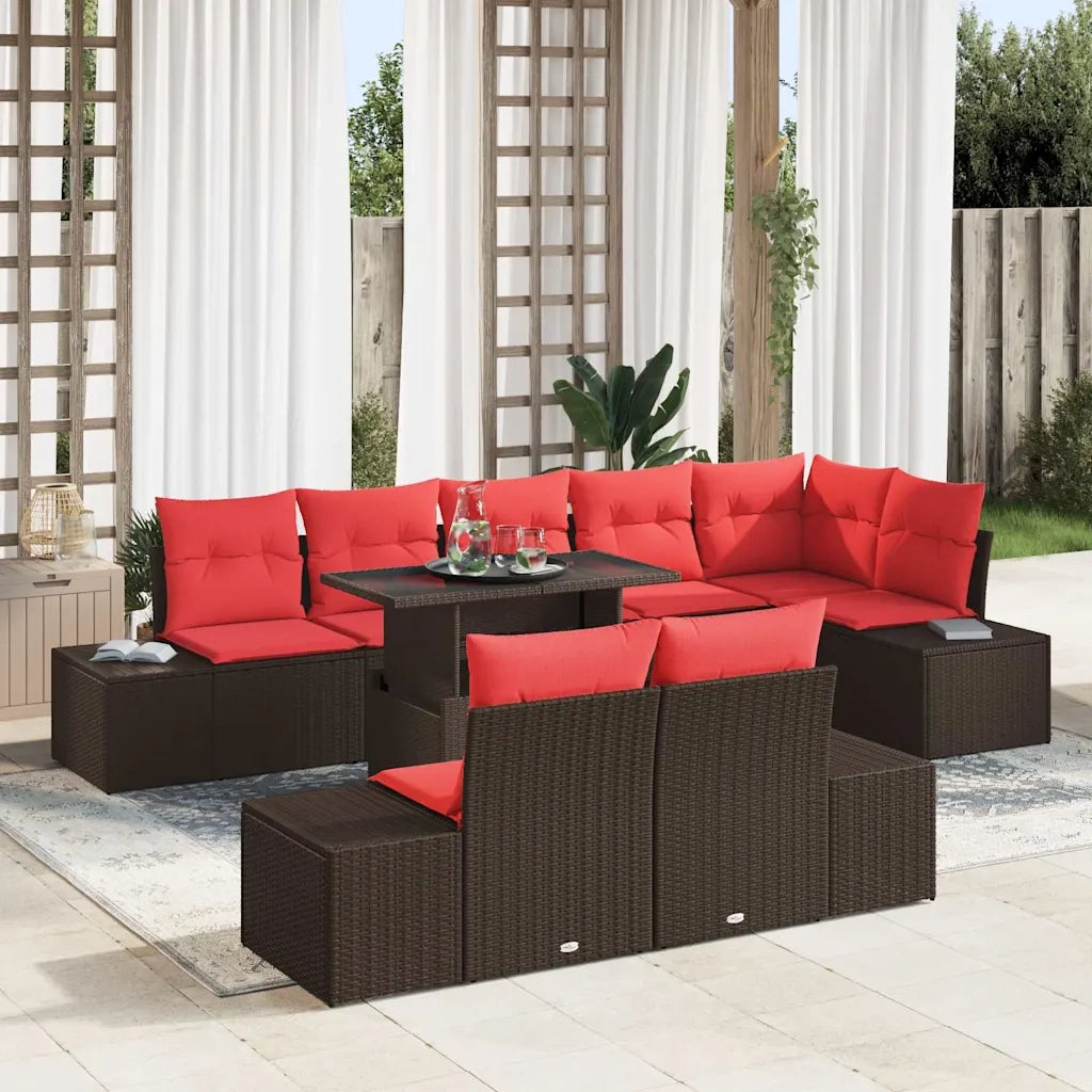 Set Divano da Giardino 9 pcs Marrone e Rosso polyrattan 3349210