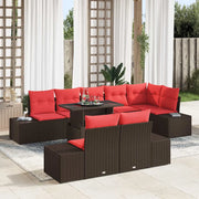 Set Divano da Giardino 9 pcs Marrone e Rosso polyrattan 3349210