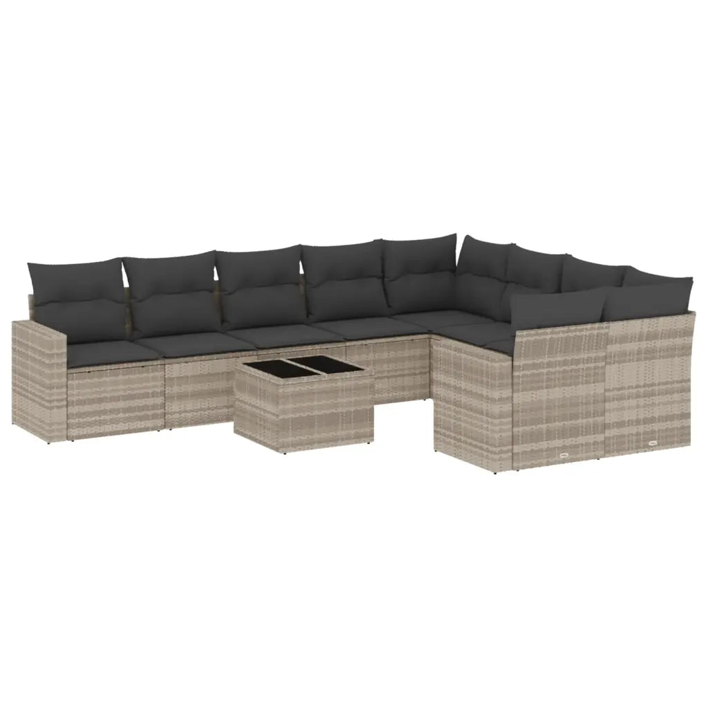 Set Divano Giardino 10 pz con Cuscini Grigio Chiaro Polyrattan