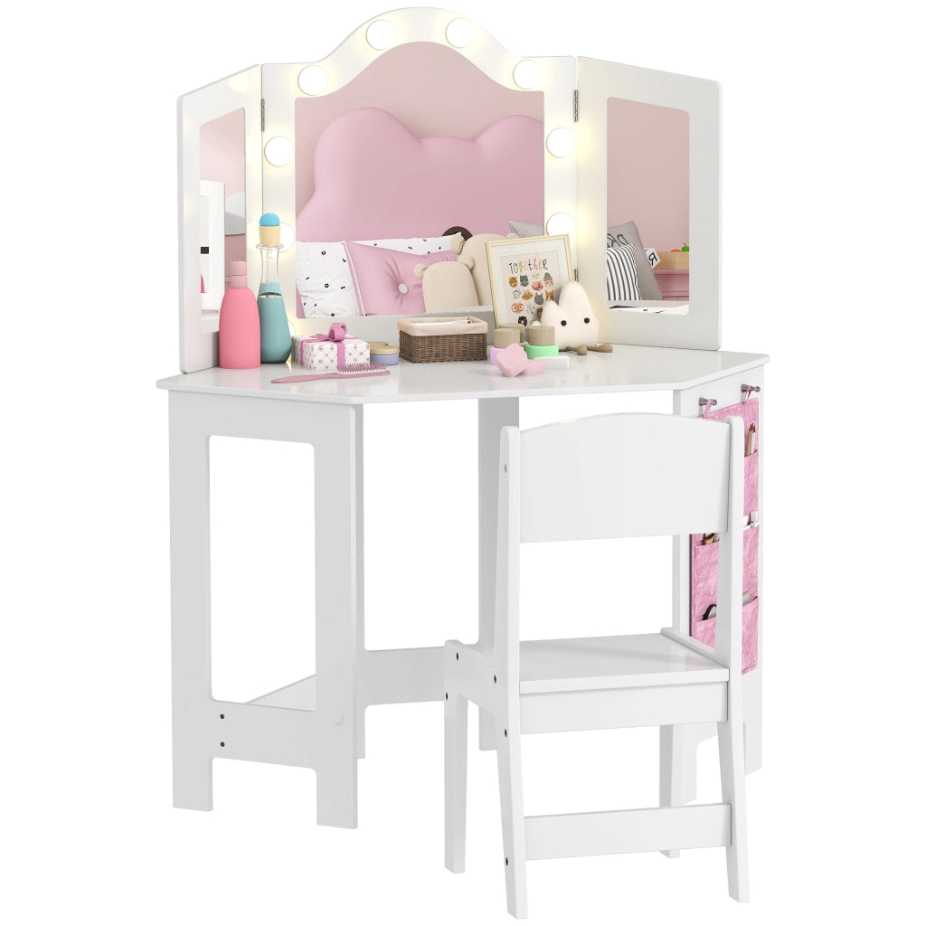 Scrivania con specchio e sgabello ¨C Minimal ¨C bianco 93.6x48.5x111.5 cm