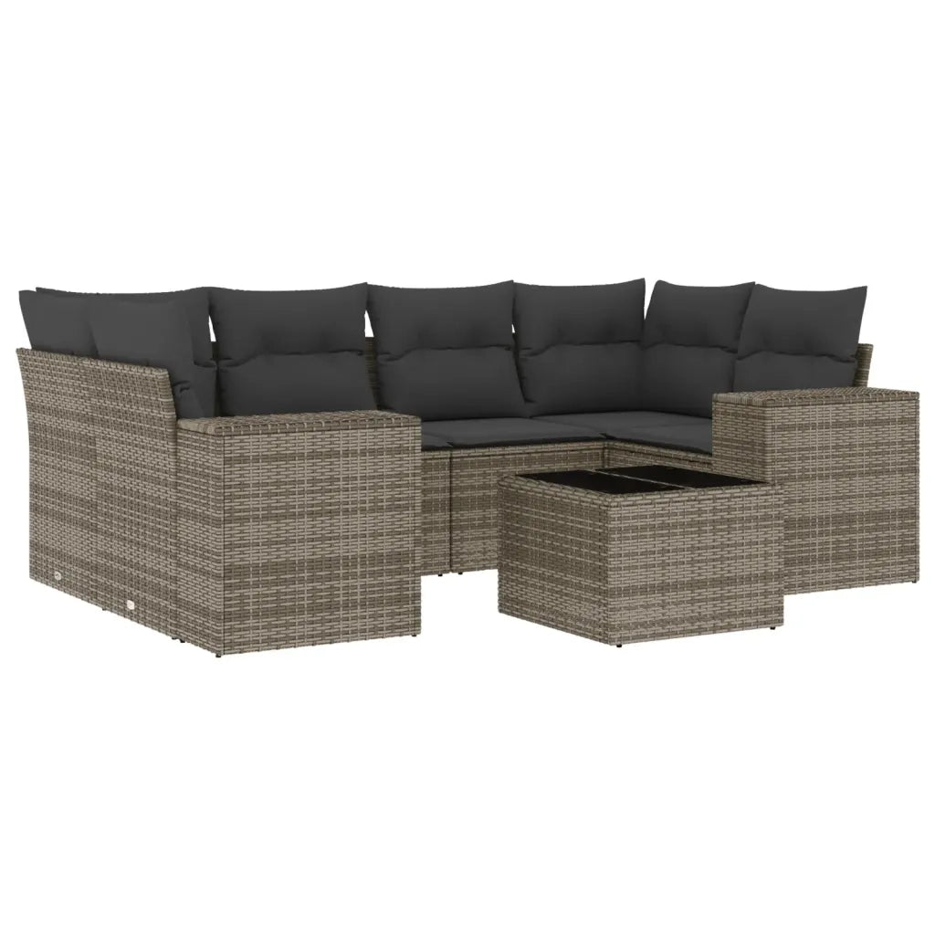 Set Divani da Giardino 7 pz con Cuscini Grigio in Polyrattan