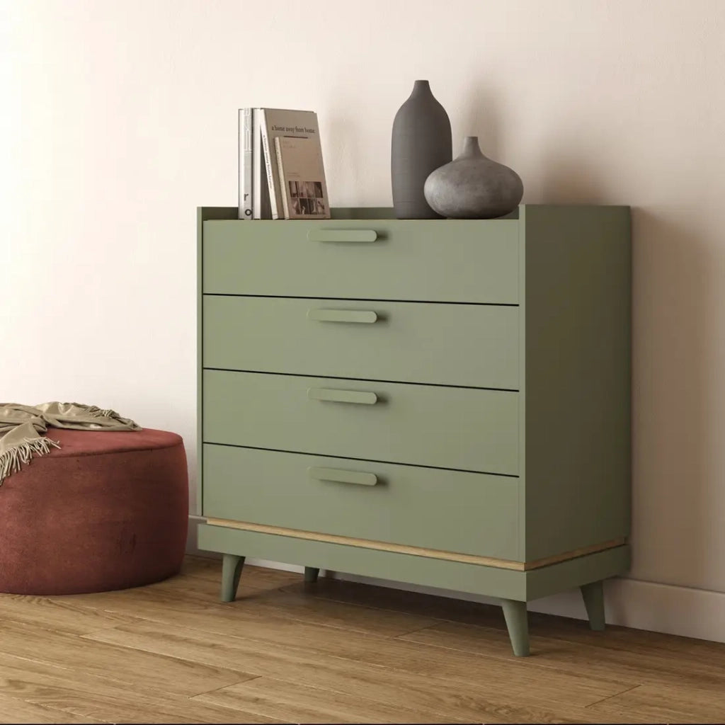 Comò NOKI – Verde e legno – 3 cassetti stile scandinavo