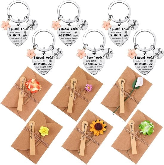 Set di regali per amicizia - 6 appendiabiti - buste con fiori essiccati - set di regali per compleanni - acciaio inox - dono attento - set di regali per amicizia
