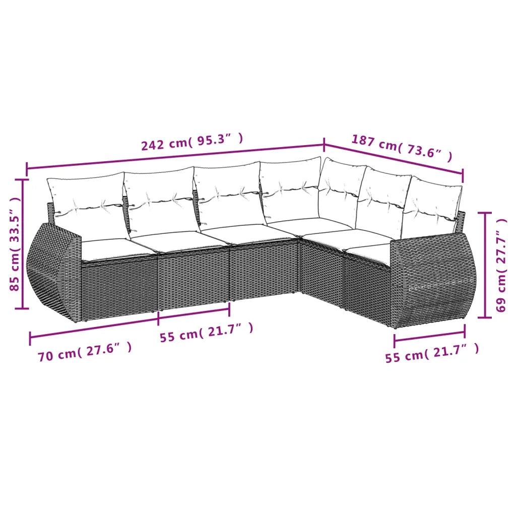 Set Divano da Giardino 6pz con Cuscini Grigio Chiaro Polyrattan 3221411