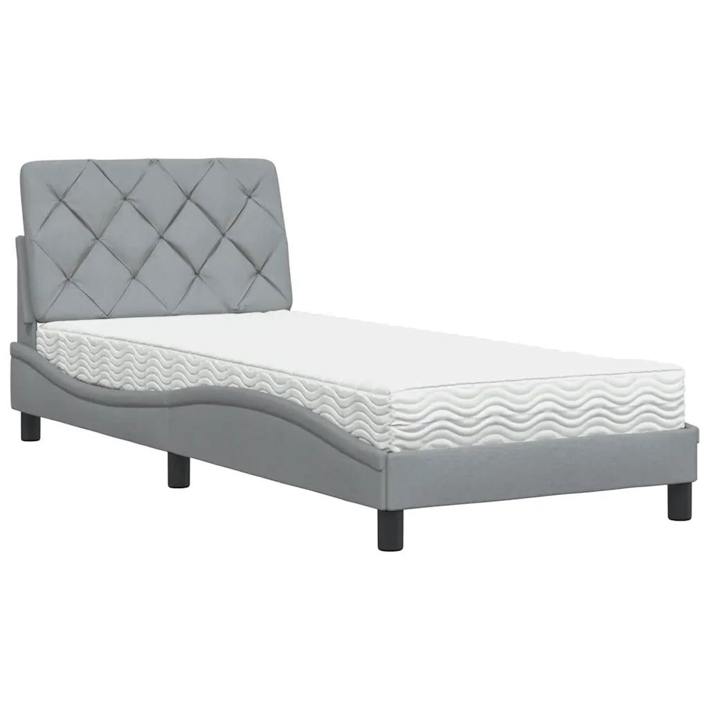 Letto con Materasso Grigio Chiaro 90x190 cm in Tessuto