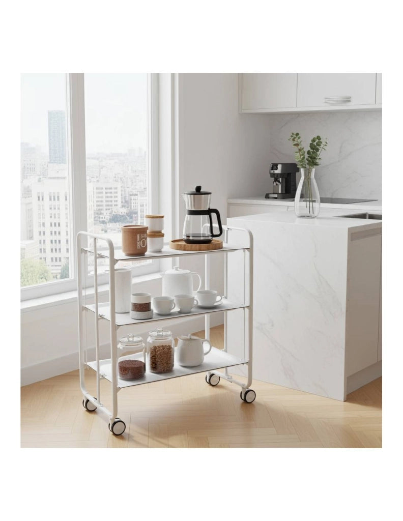 Carrello da cucina pieghevole bianco con ruote BAUHAUS 3 ripiani