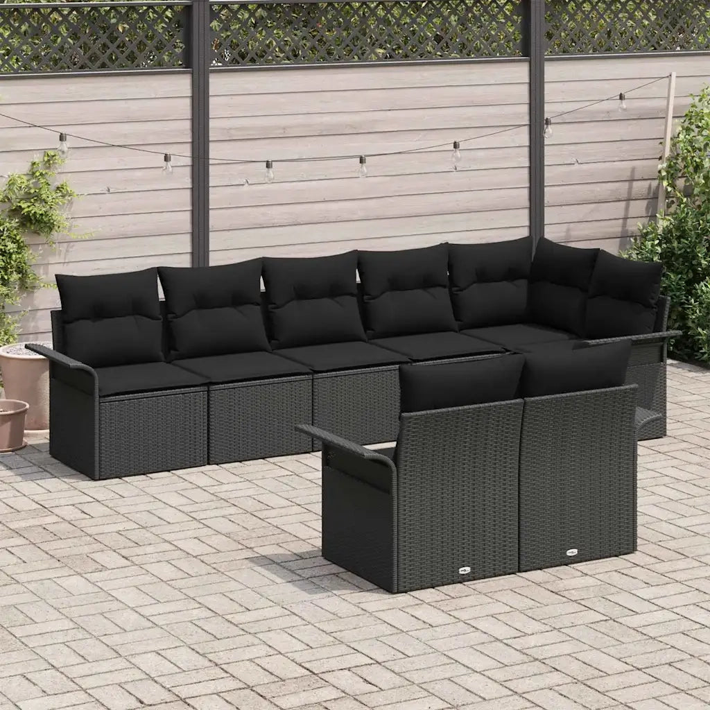 Set Divano da Giardino con archiviazione 8 pcs Nero polyrattan
