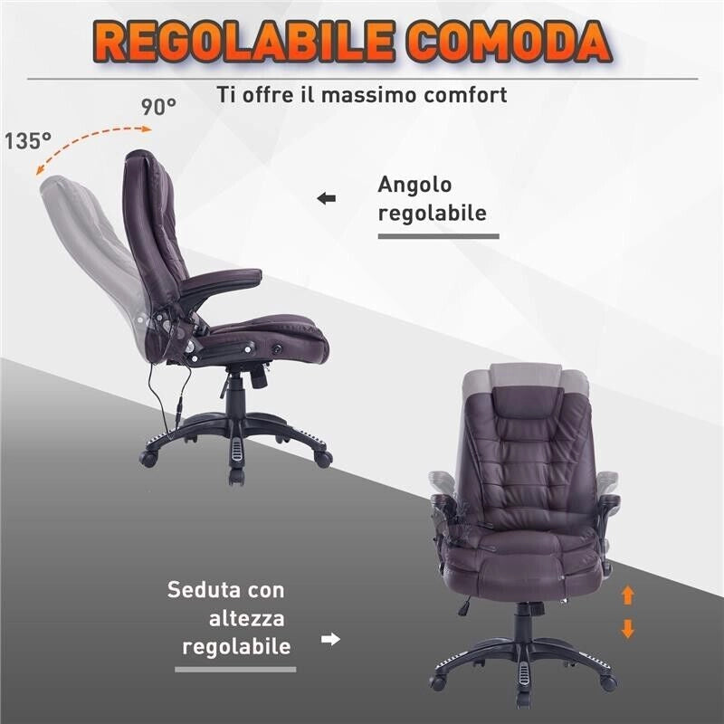 POLTRONA SEDIA MASSAGGIANTE DA UFFICIO CON RISCALDAMENTO 62 X 68 X111-121 CM