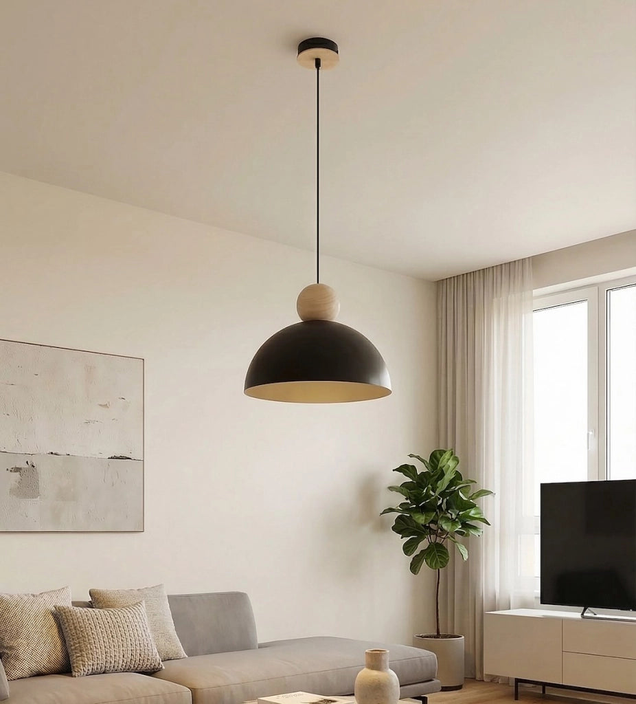 Lampada a sospensione KAKI 1xE27 nera beige Emibig