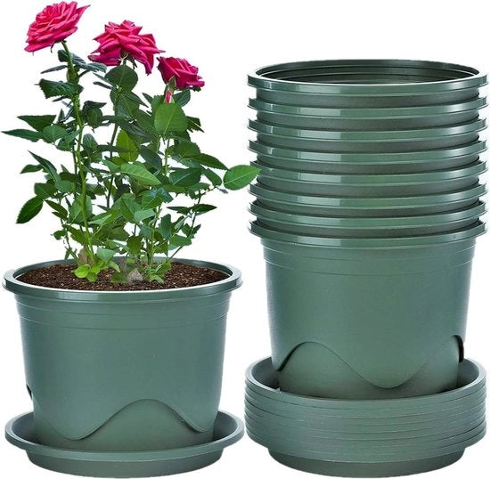 Pentole per Piante in Plastica 16 cm - Contenitore per Piante Bonsai - Vaso per Piante da Giardino con Disco - 6 Pezzi (Verde) Vaso per Piante