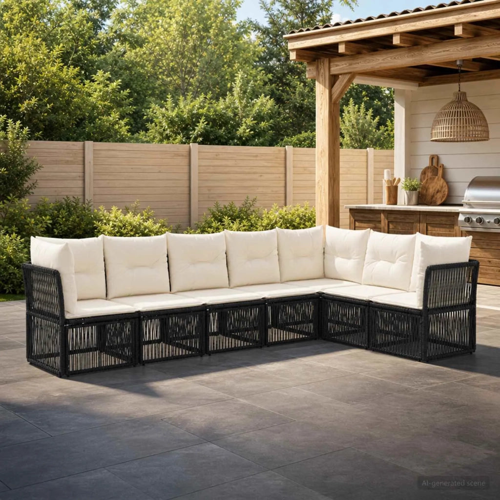 Set Divano da Giardino 7 pz Nero polyrattan 3434233