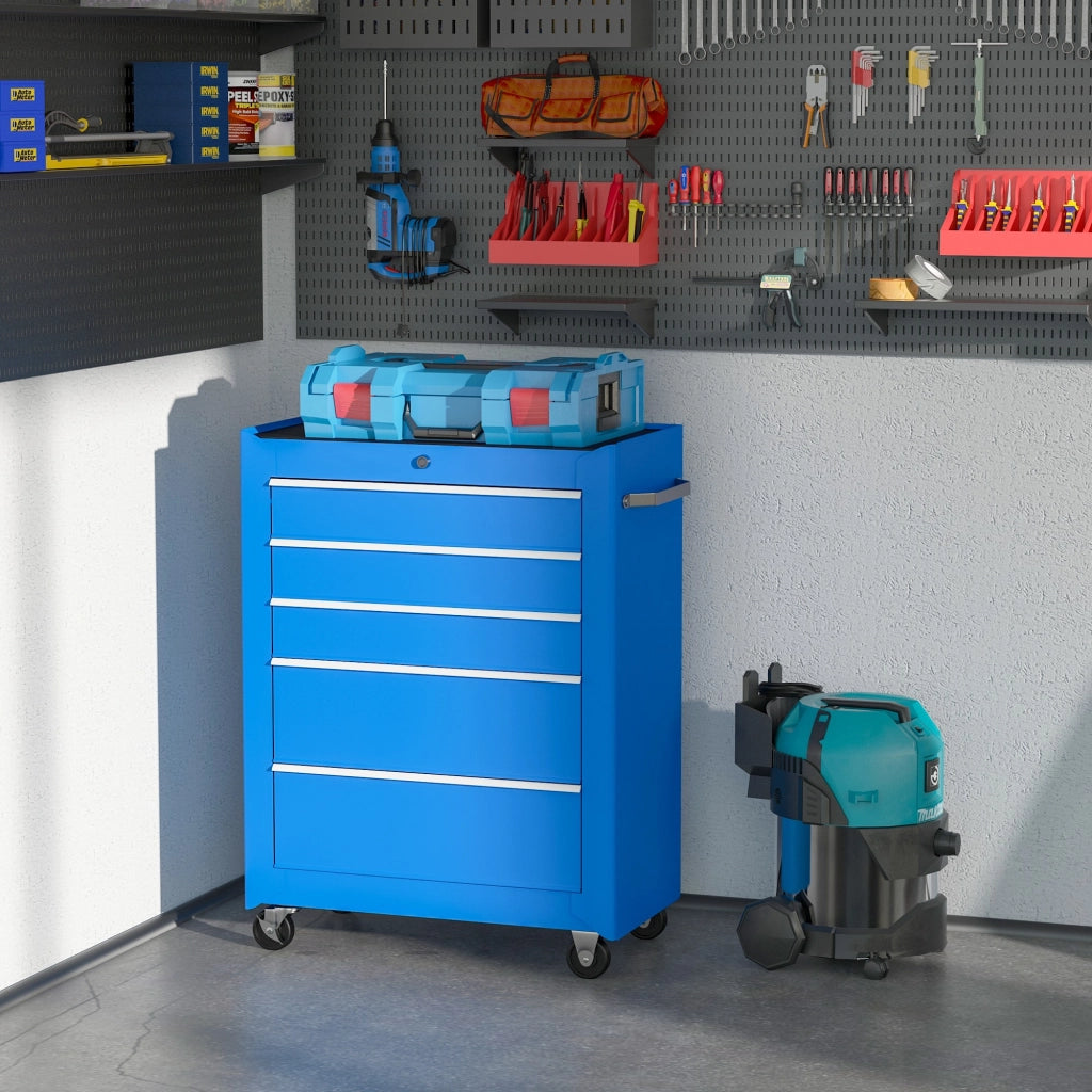 EasyComfort Carrello Porta Utensili Attrezzi Attrezzatura con Cassettiera Azzurro 61.5 x 33 x 82.5cm