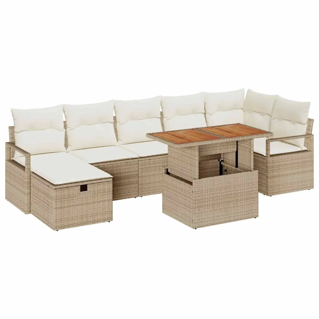 Set Divano da Giardino 8 pcs Beige polyrattan