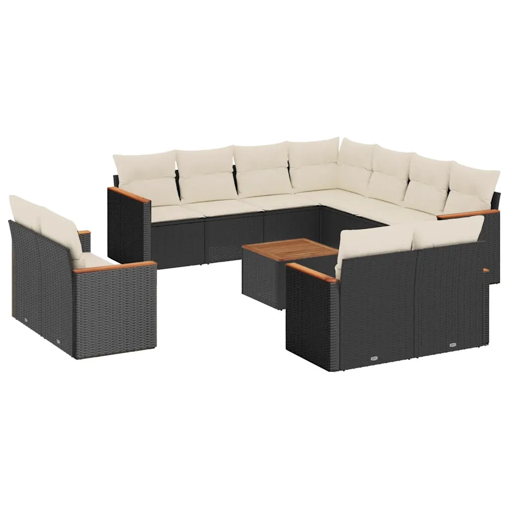 Set Divani da Giardino 12 pz con Cuscini Nero in Polyrattan 3258906