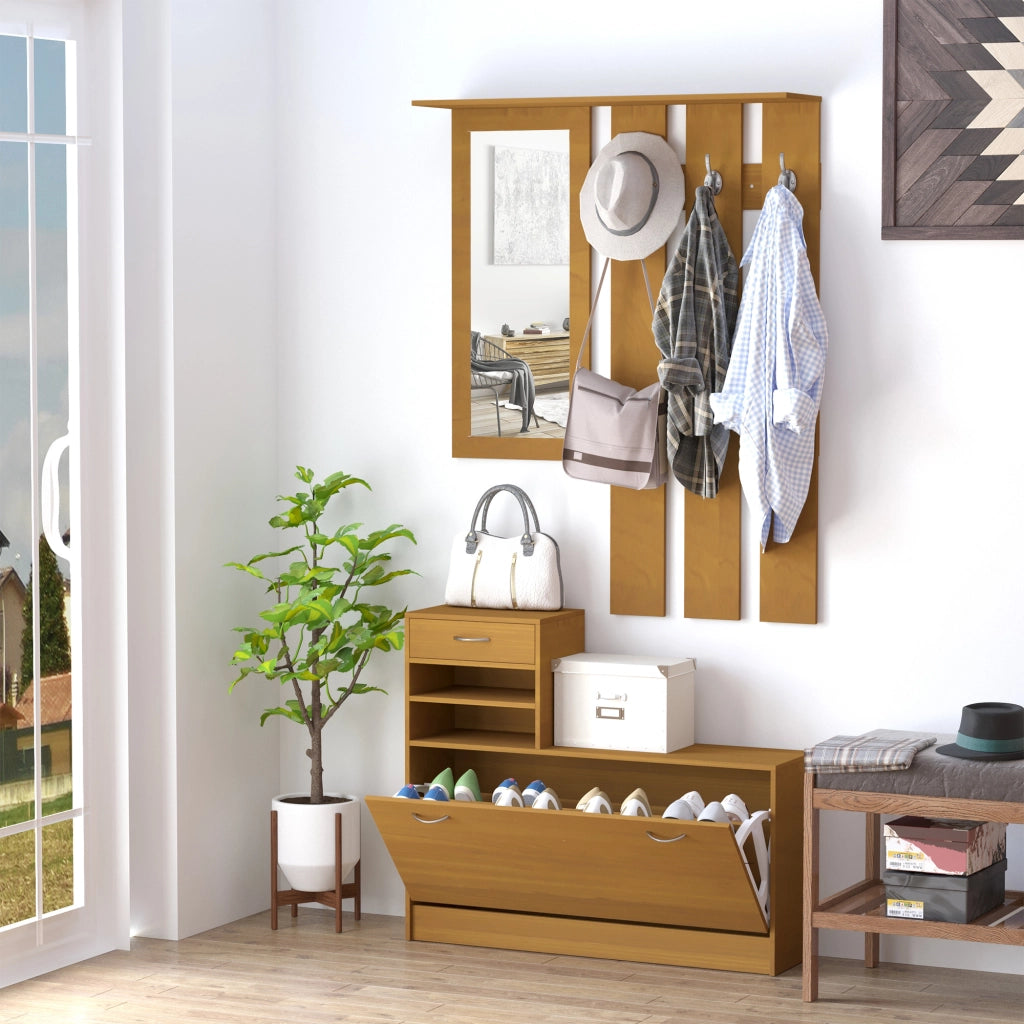 Mobile Ingresso con Specchio Appendiabiti e Scarpiera ¨C Zephmum ¨C Legno Marrone 80x30x180