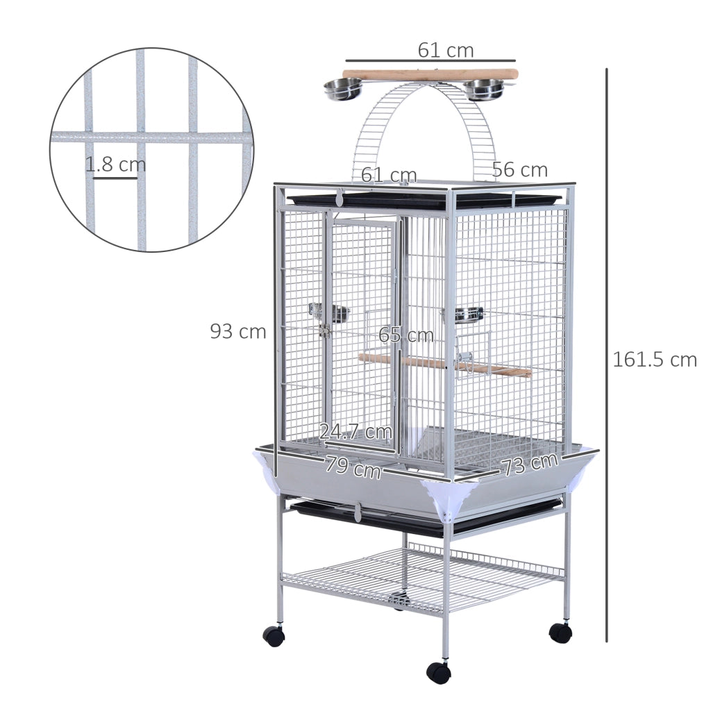 Voliera per Uccelli ¨C Minimal ¨C Argento Acciaio Legno 161.5cm