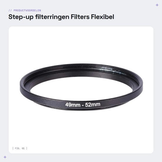 Filtro a step-up - Adatto per lenti fotocamere - Realizzato in metallo - Dimensioni 49 mm - 52 mm - Adattatore per obiettivi - Utilizzo flessibile